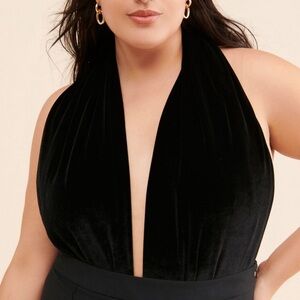 Anthropologie Two Birds Velvet Tie Bodysuit in Black